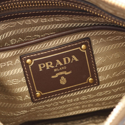 Prada Lada Shoulder Bag Logo Jacquard Beige Brown Canvas Leather — view 4