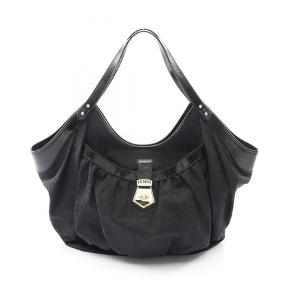 Fendi Tote Black Canvas Leather Sleda