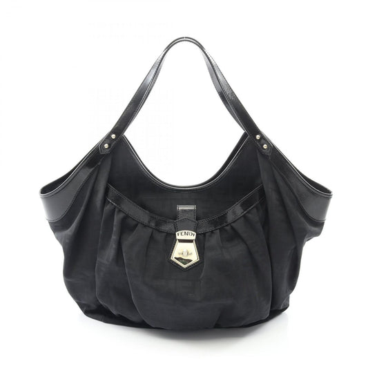Fendi Tote Black Canvas Leather Sleda