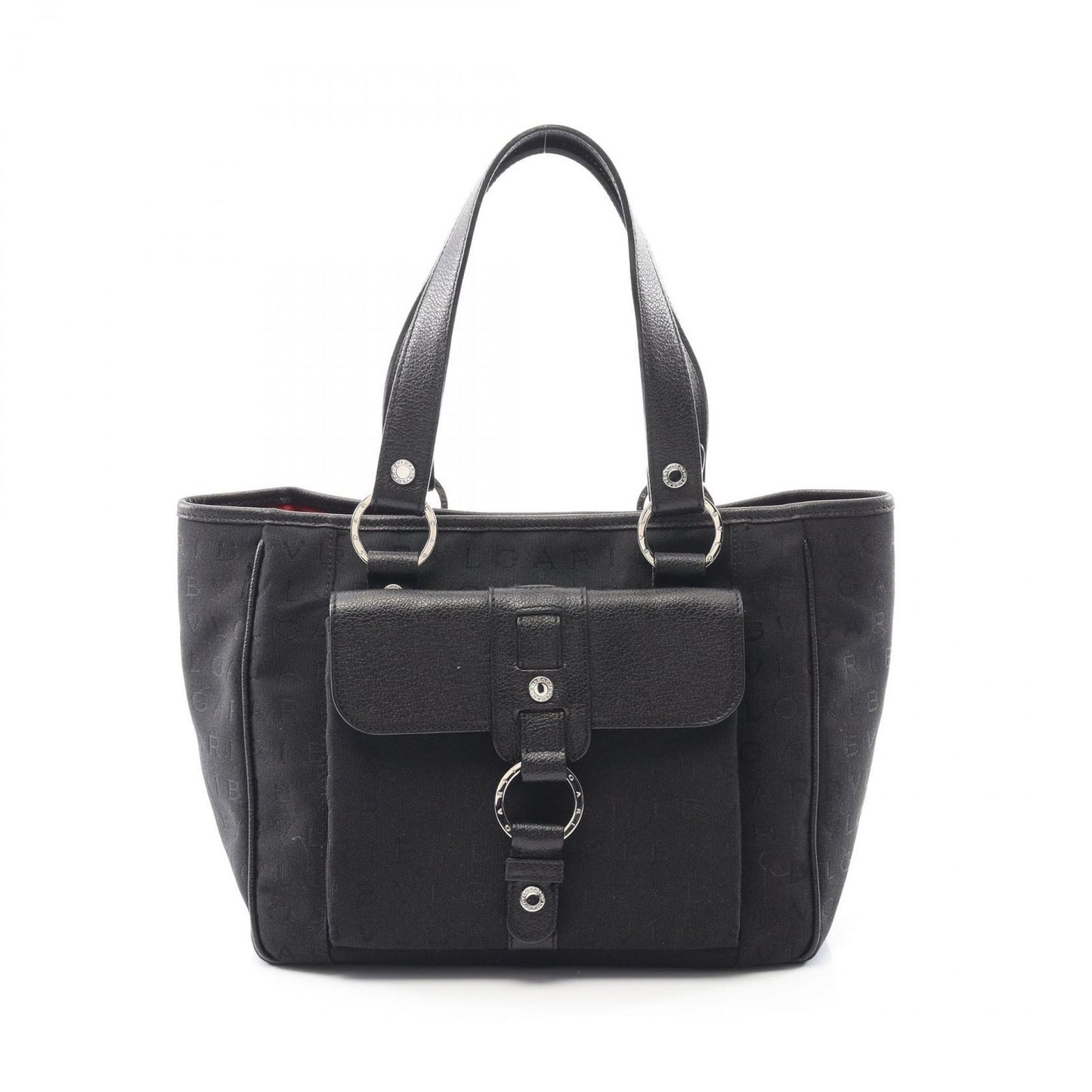 Bvlgari Handbag Logo Mania Black Canvas Leather