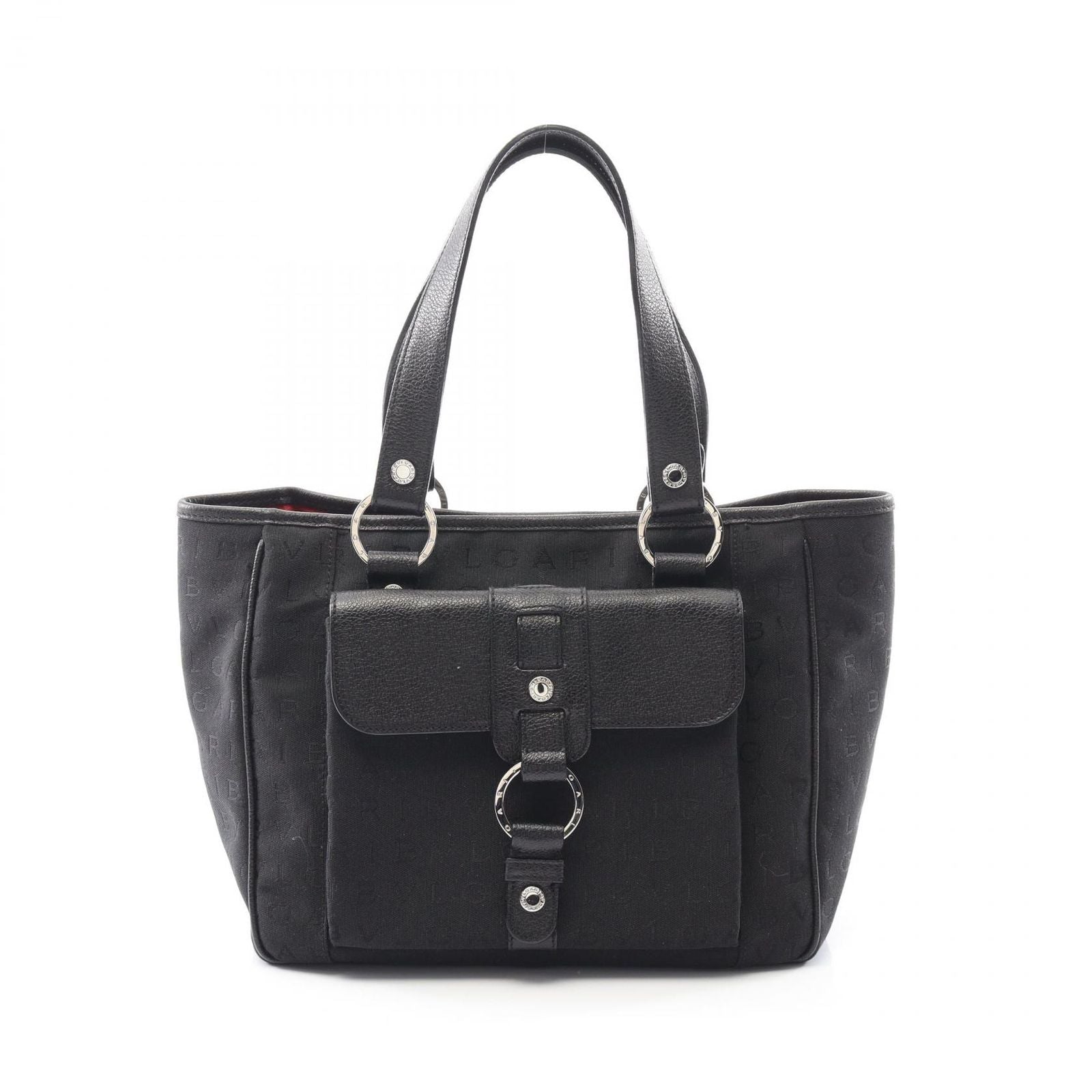 Bvlgari Handbag Logo Mania Black Canvas Leather