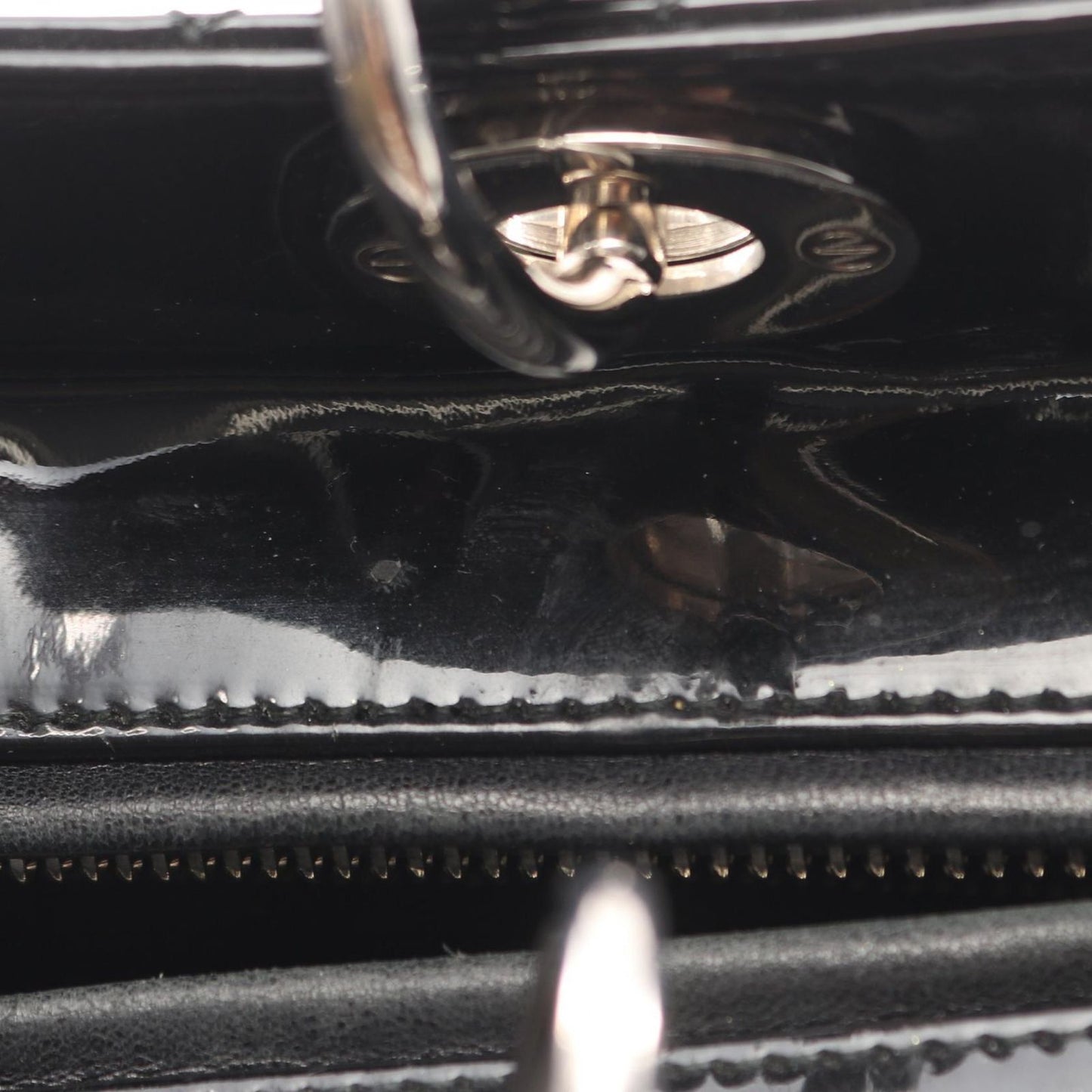 Dior Dio Handbag Ladydio Cannage Black Patent Leather 2-Way Tote — view 6