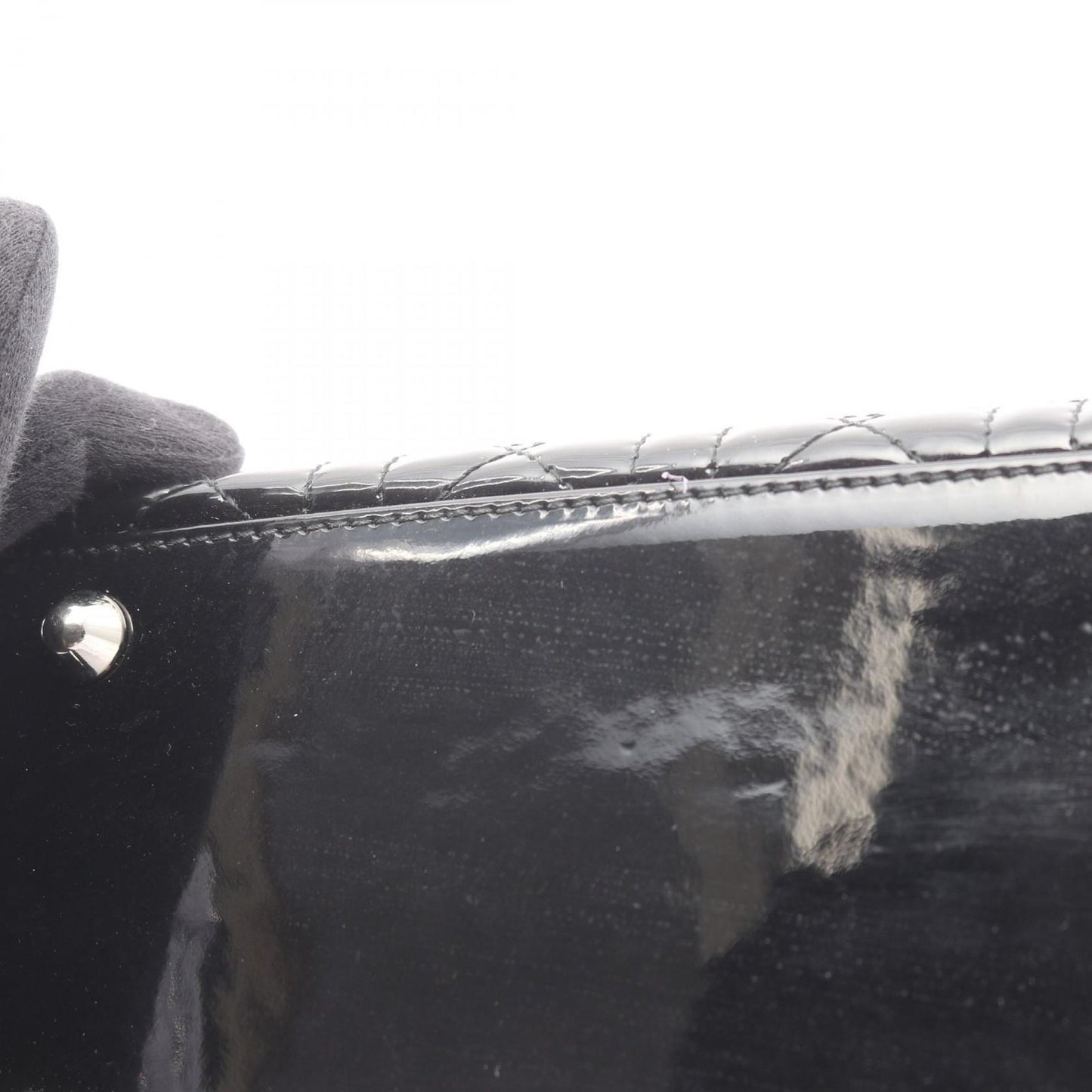 Dior Dio Handbag Ladydio Cannage Black Patent Leather 2-Way Tote — view 8