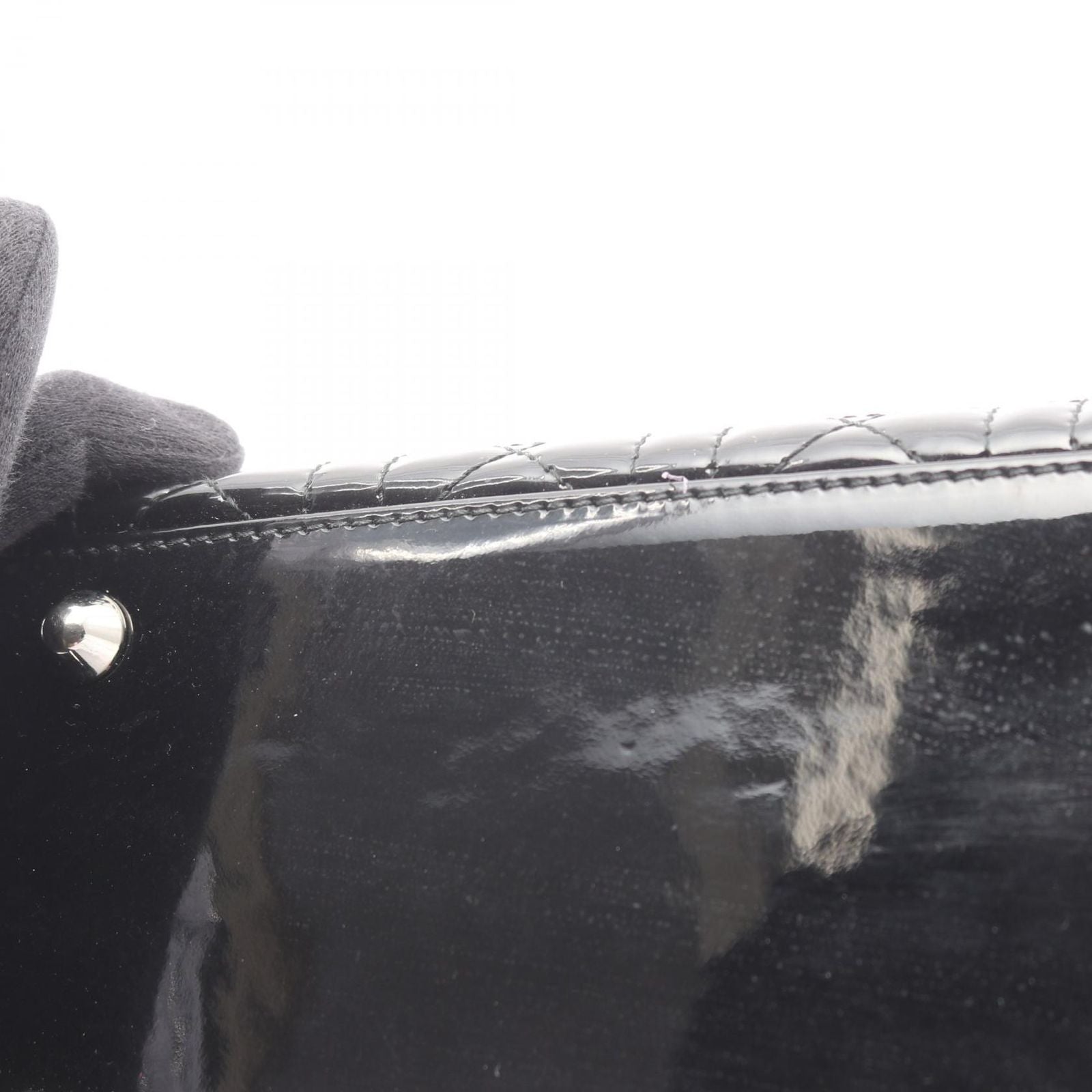 Dior Dio Handbag Ladydio Cannage Black Patent Leather 2-Way Tote — view 8