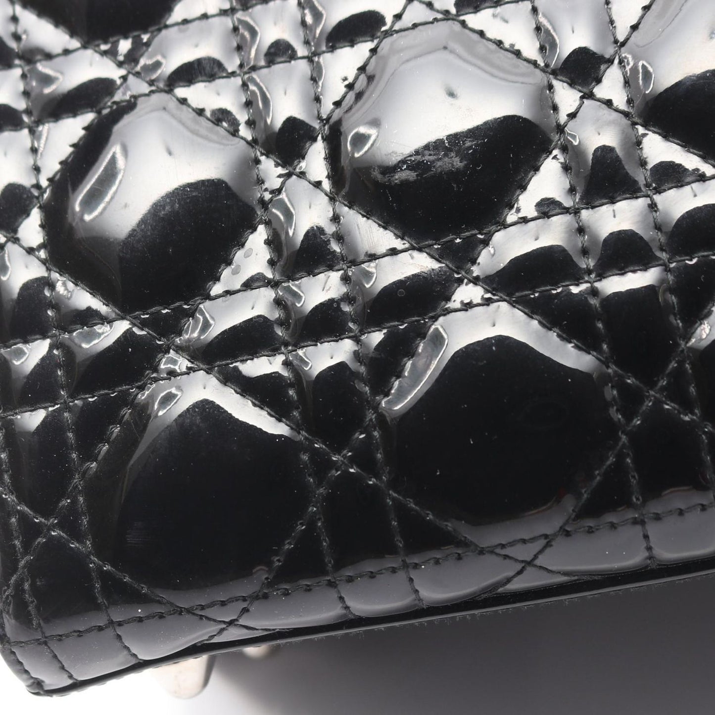 Dior Dio Handbag Ladydio Cannage Black Patent Leather 2-Way Tote — view 7