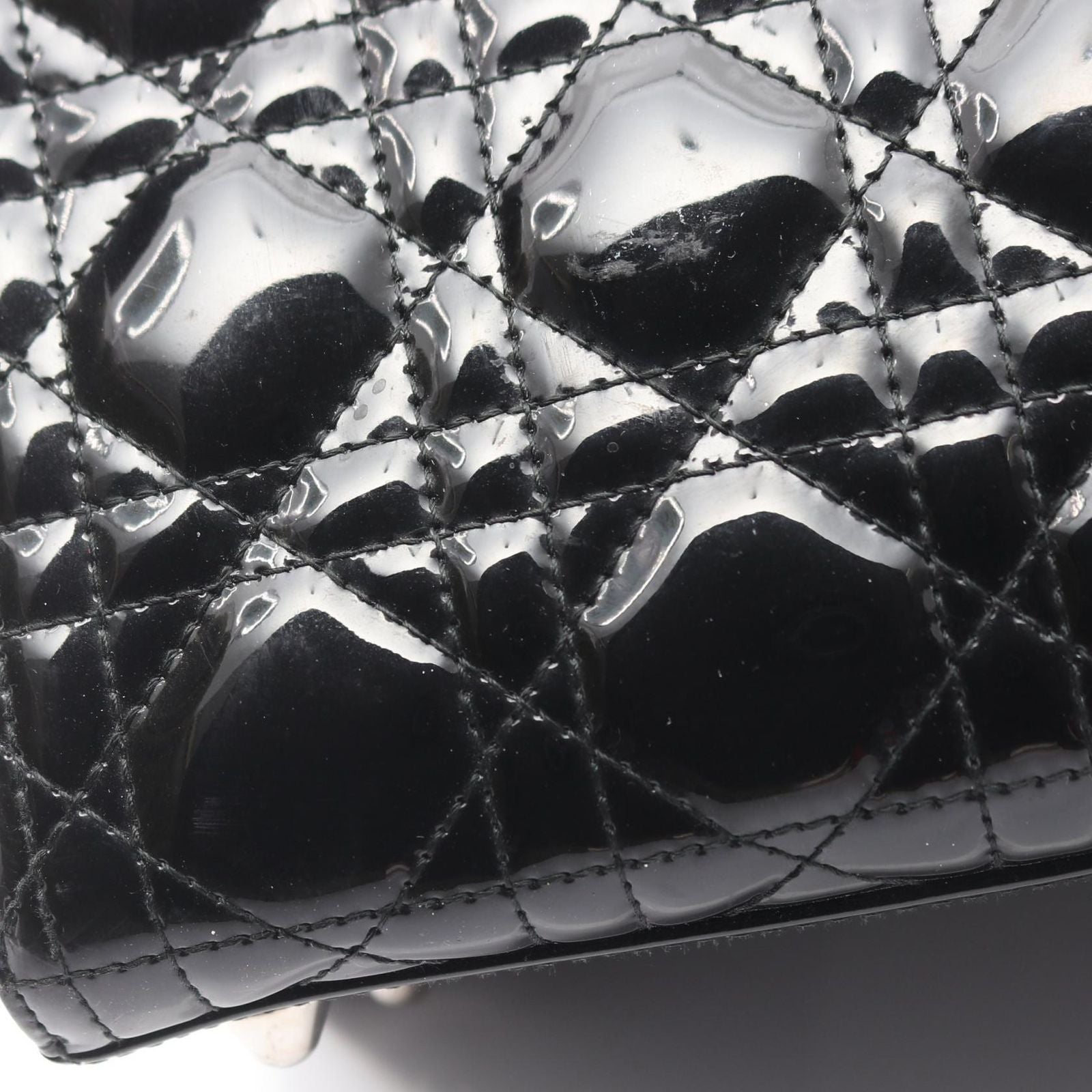Dior Dio Handbag Ladydio Cannage Black Patent Leather 2-Way Tote — view 7