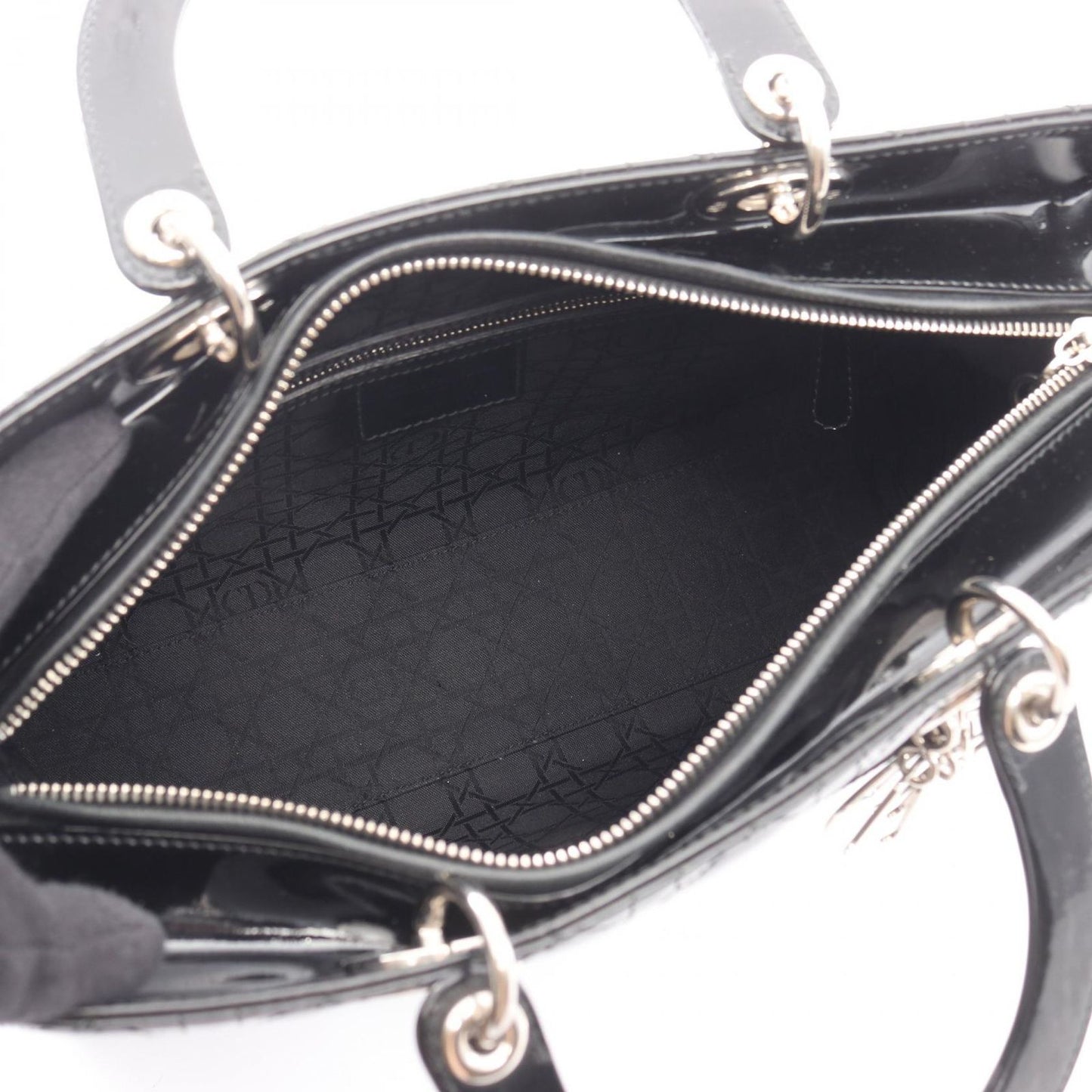 Dior Dio Handbag Ladydio Cannage Black Patent Leather 2-Way Tote — view 3