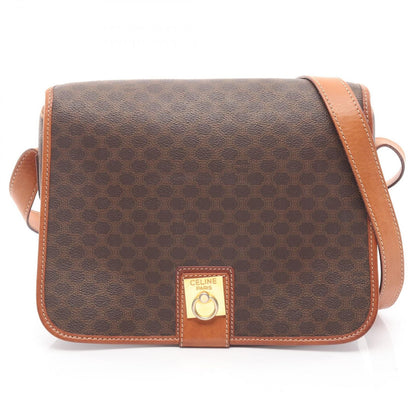 Celine Shoulder Bag Macadam Dark Brown Canvas Leather
