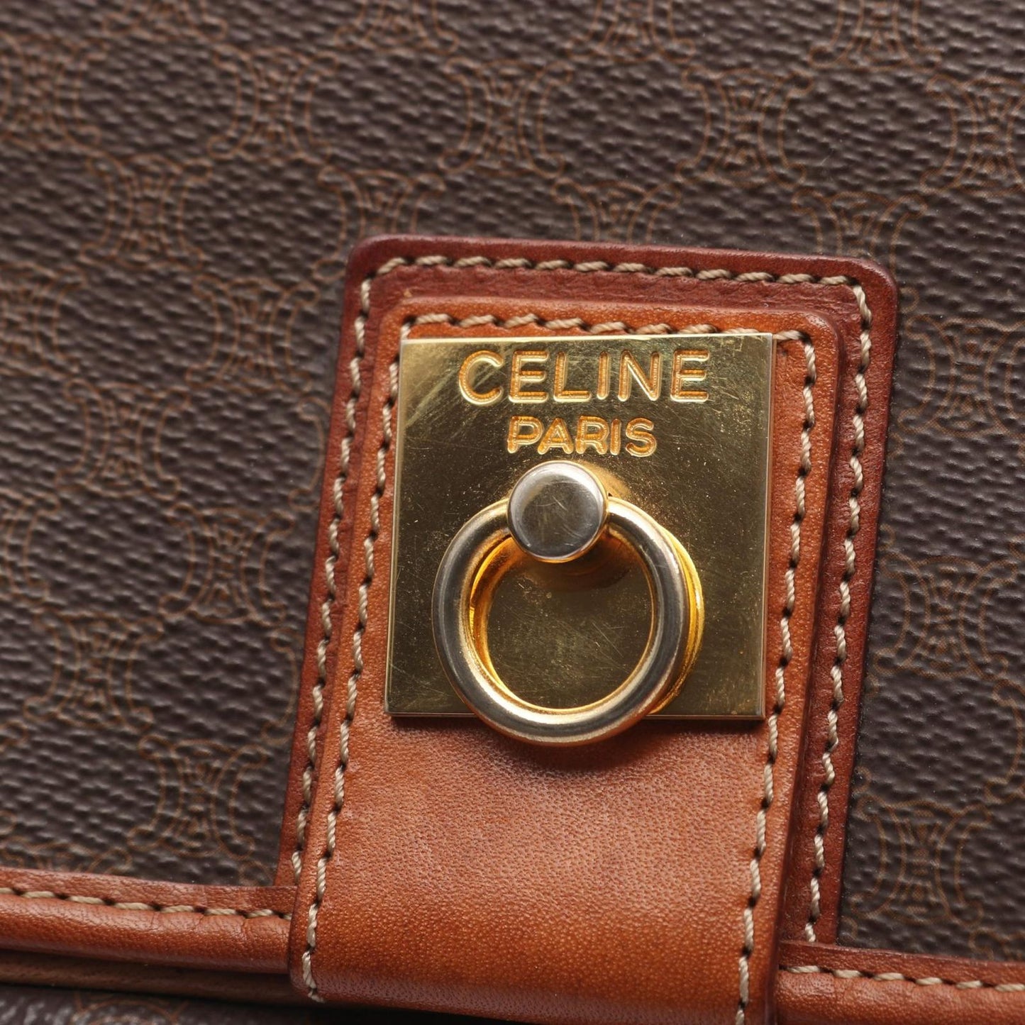 Celine Shoulder Bag Macadam Dark Brown Canvas Leather — view 7