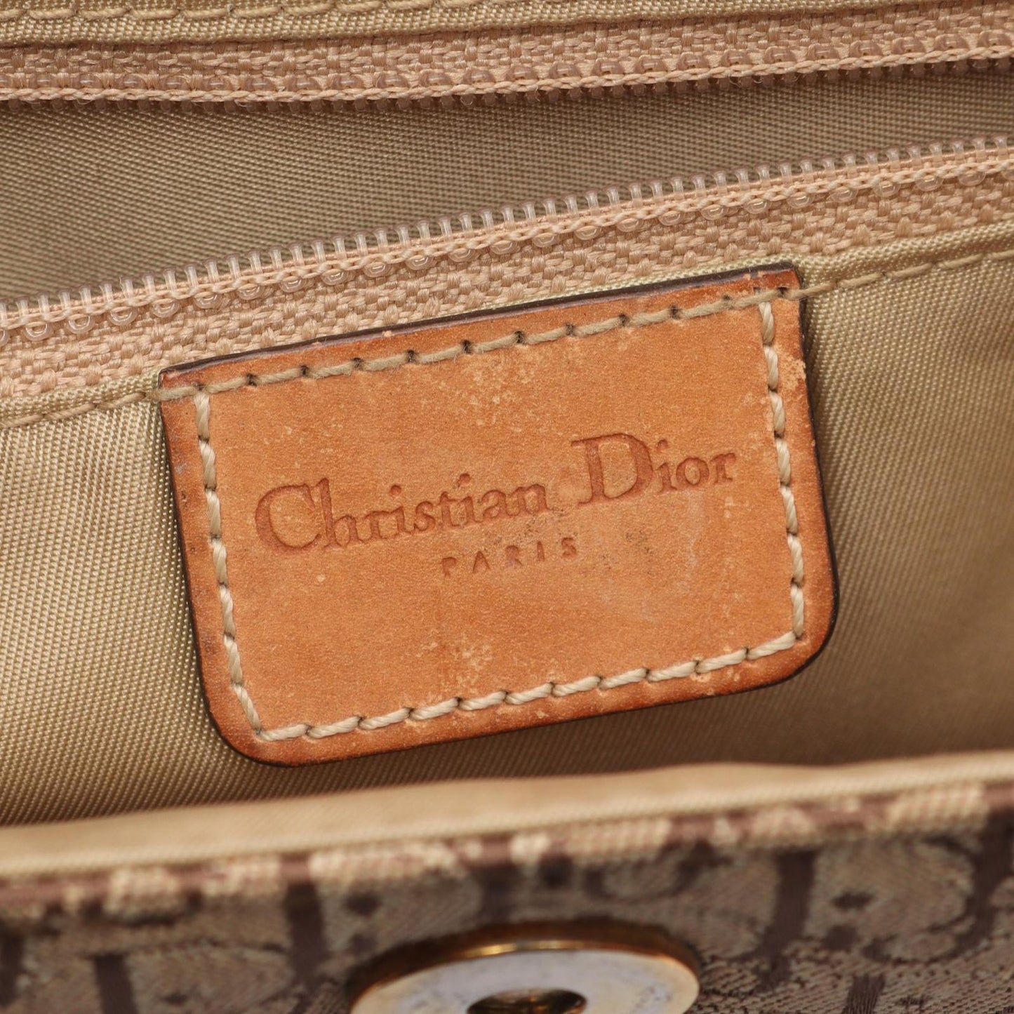 Dior Dio Shoulder Bag tosnine Tobta Beige Canvas Leather — view 4