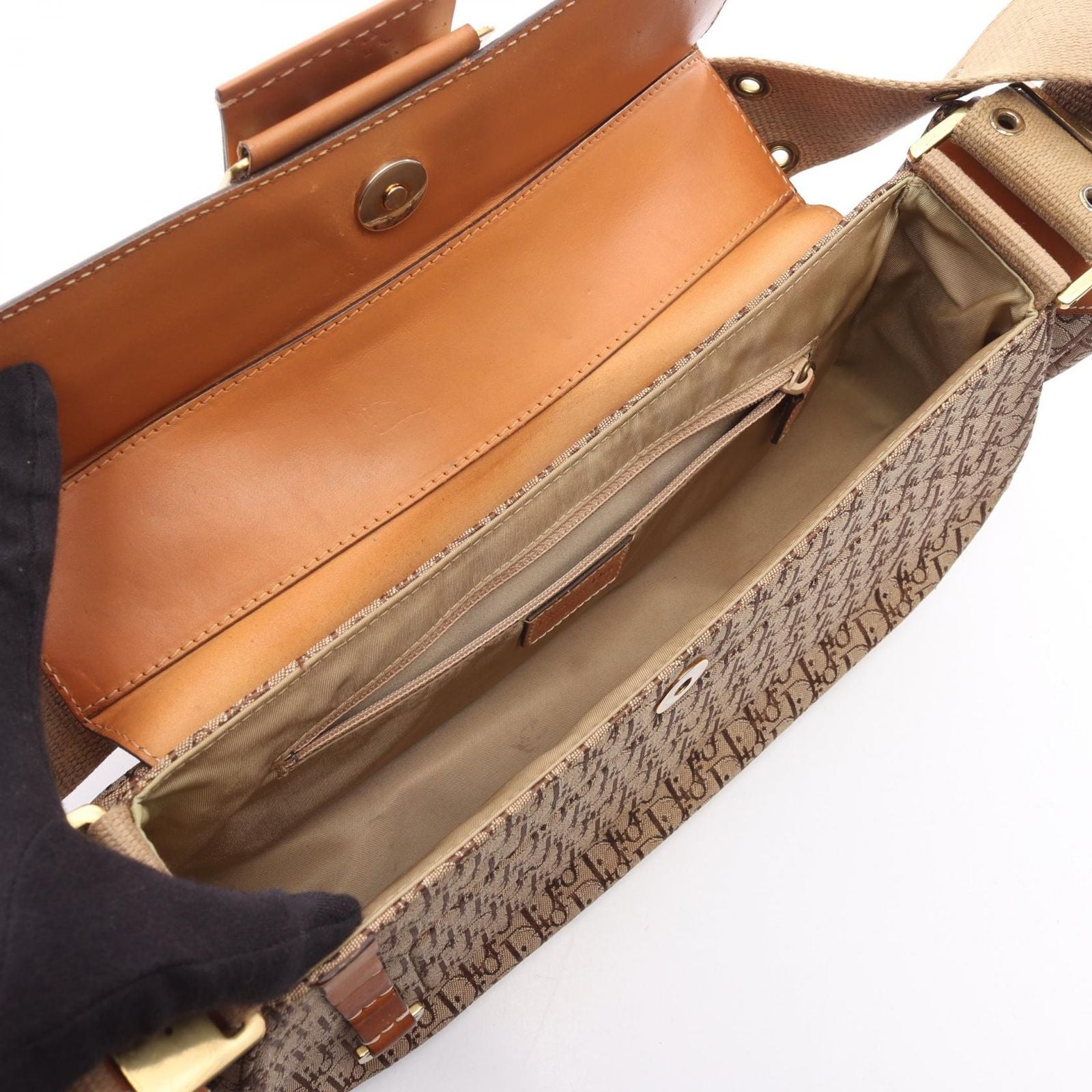 Dior Dio Shoulder Bag tosnine Tobta Beige Canvas Leather — view 3