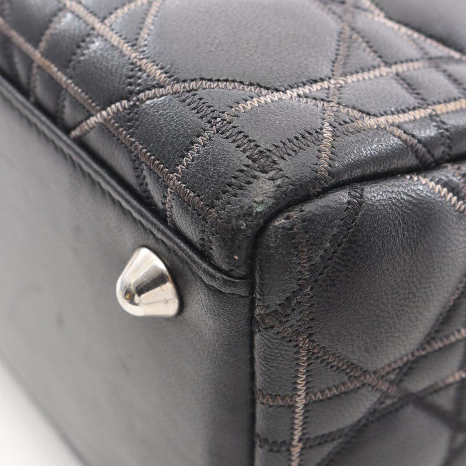 Dior Dio Handbag Ladydio Cannage Black Leather 2-Way Tote — view 5