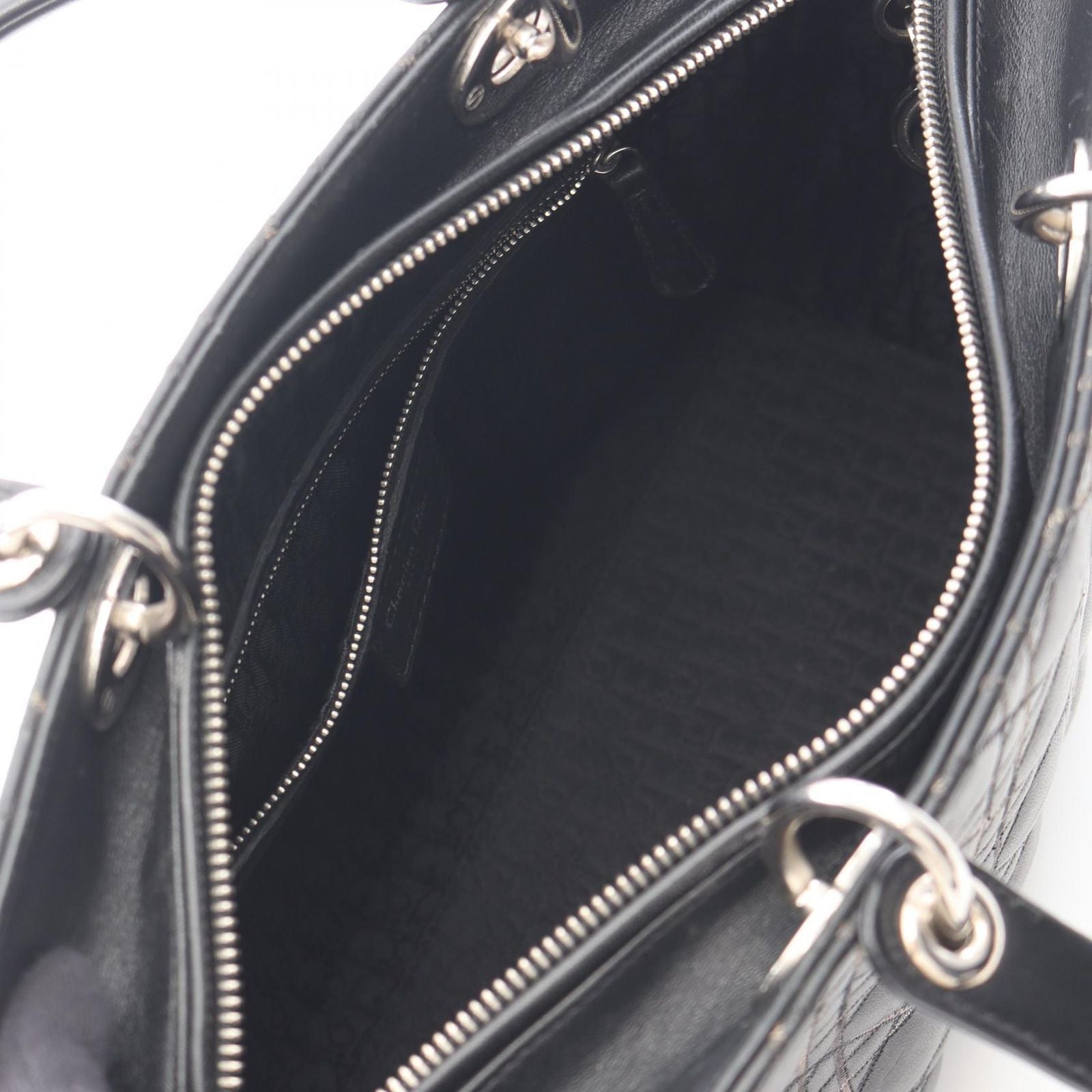 Dior Dio Handbag Ladydio Cannage Black Leather 2-Way Tote — view 3