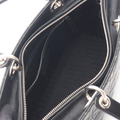 Dior Dio Handbag Ladydio Cannage Black Leather 2-Way Tote — view 3