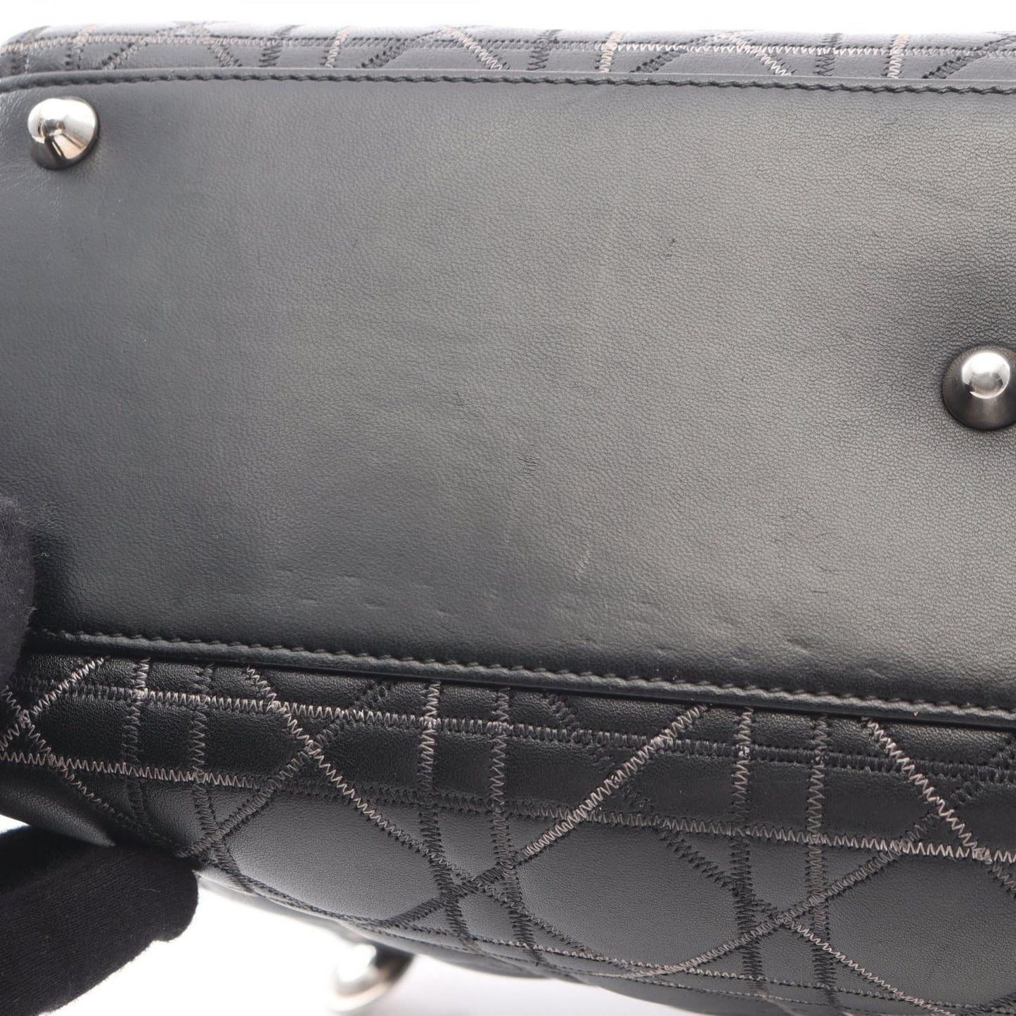 Dior Dio Handbag Ladydio Cannage Black Leather 2-Way Tote — view 7