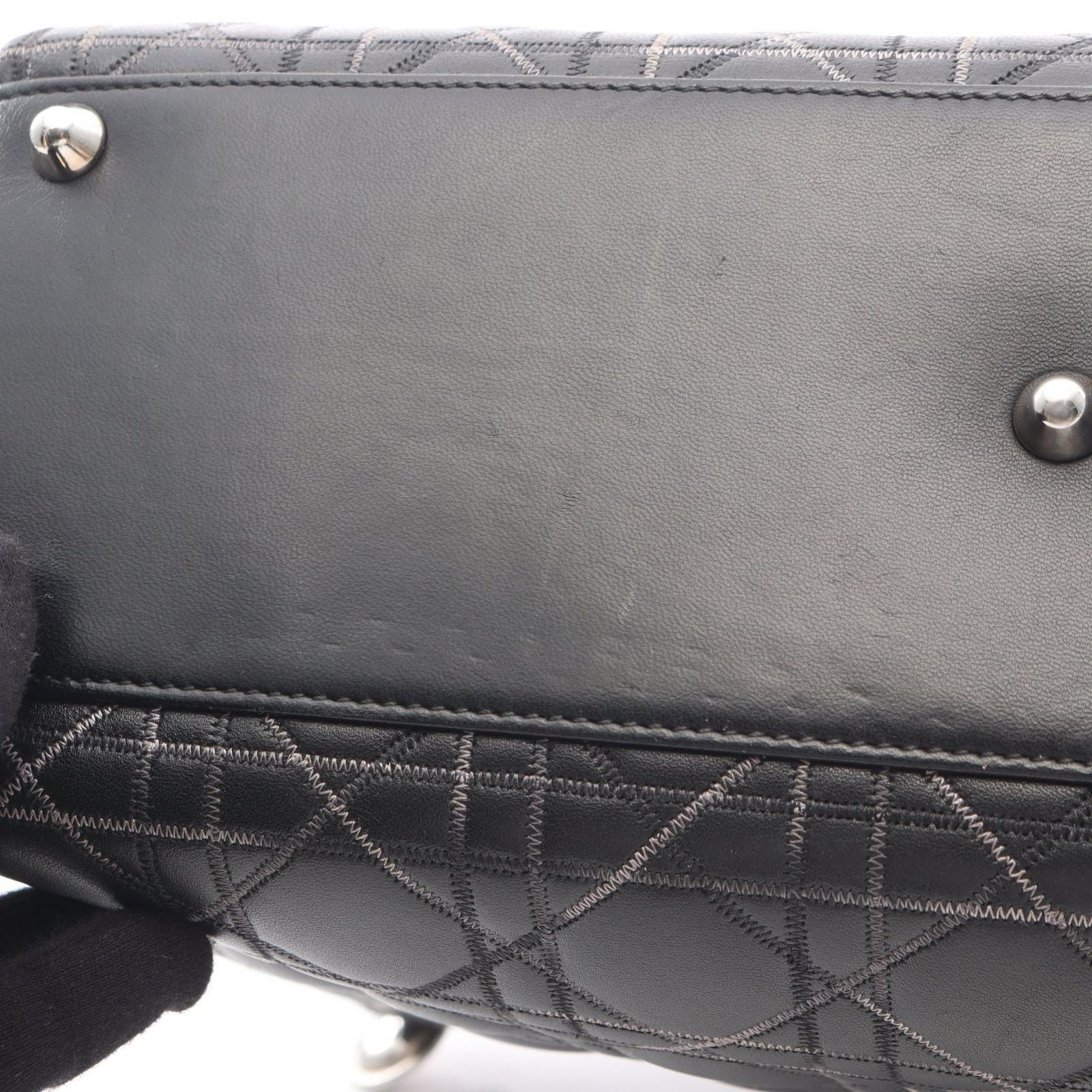 Dior Dio Handbag Ladydio Cannage Black Leather 2-Way Tote — view 7