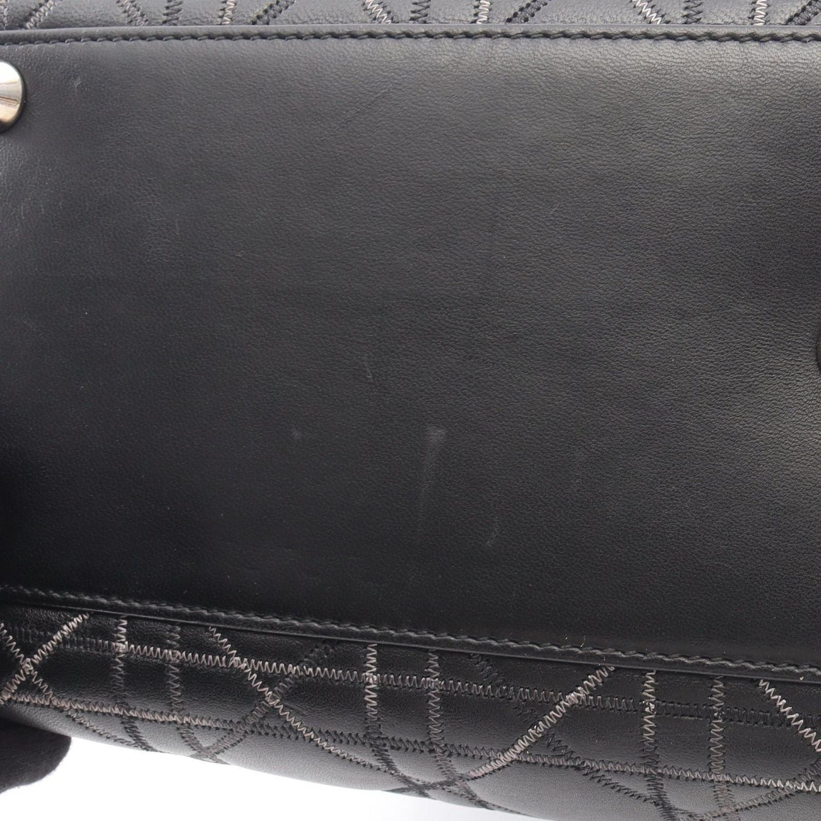 Dior Dio Handbag Ladydio Cannage Black Leather 2-Way Tote — view 8