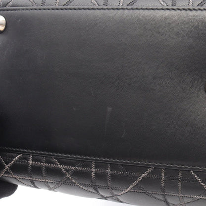 Dior Dio Handbag Ladydio Cannage Black Leather 2-Way Tote — view 8