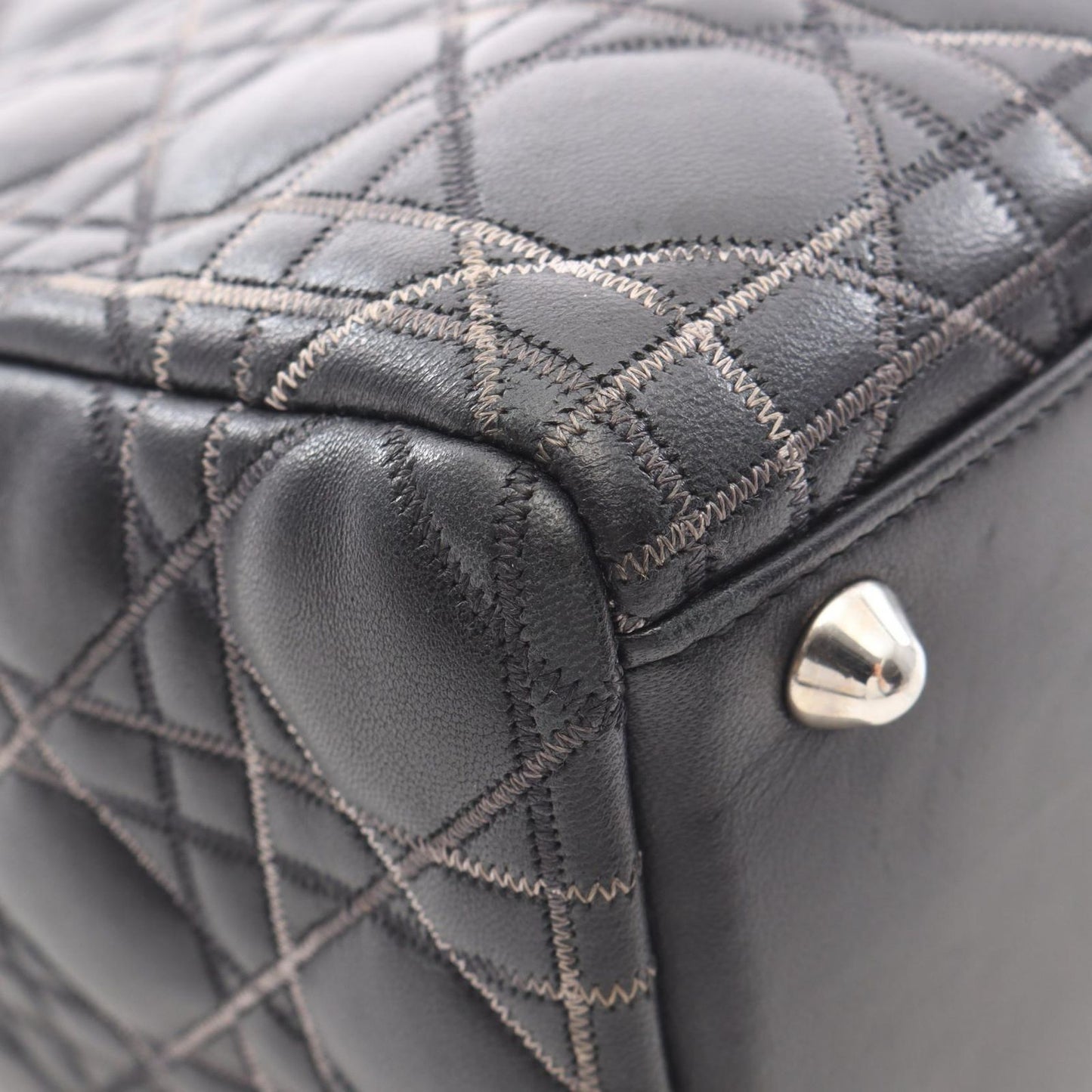Dior Dio Handbag Ladydio Cannage Black Leather 2-Way Tote — view 6