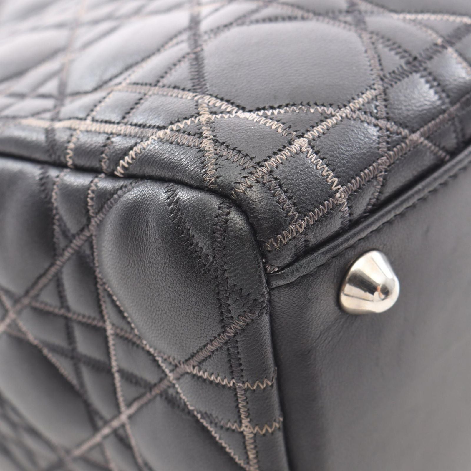 Dior Dio Handbag Ladydio Cannage Black Leather 2-Way Tote — view 6