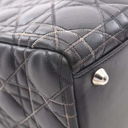 Dior Dio Handbag Ladydio Cannage Black Leather 2-Way Tote — view 6