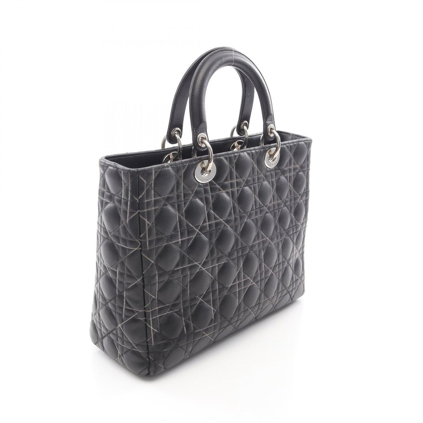 Dior Dio Handbag Ladydio Cannage Black Leather 2-Way Tote — view 2