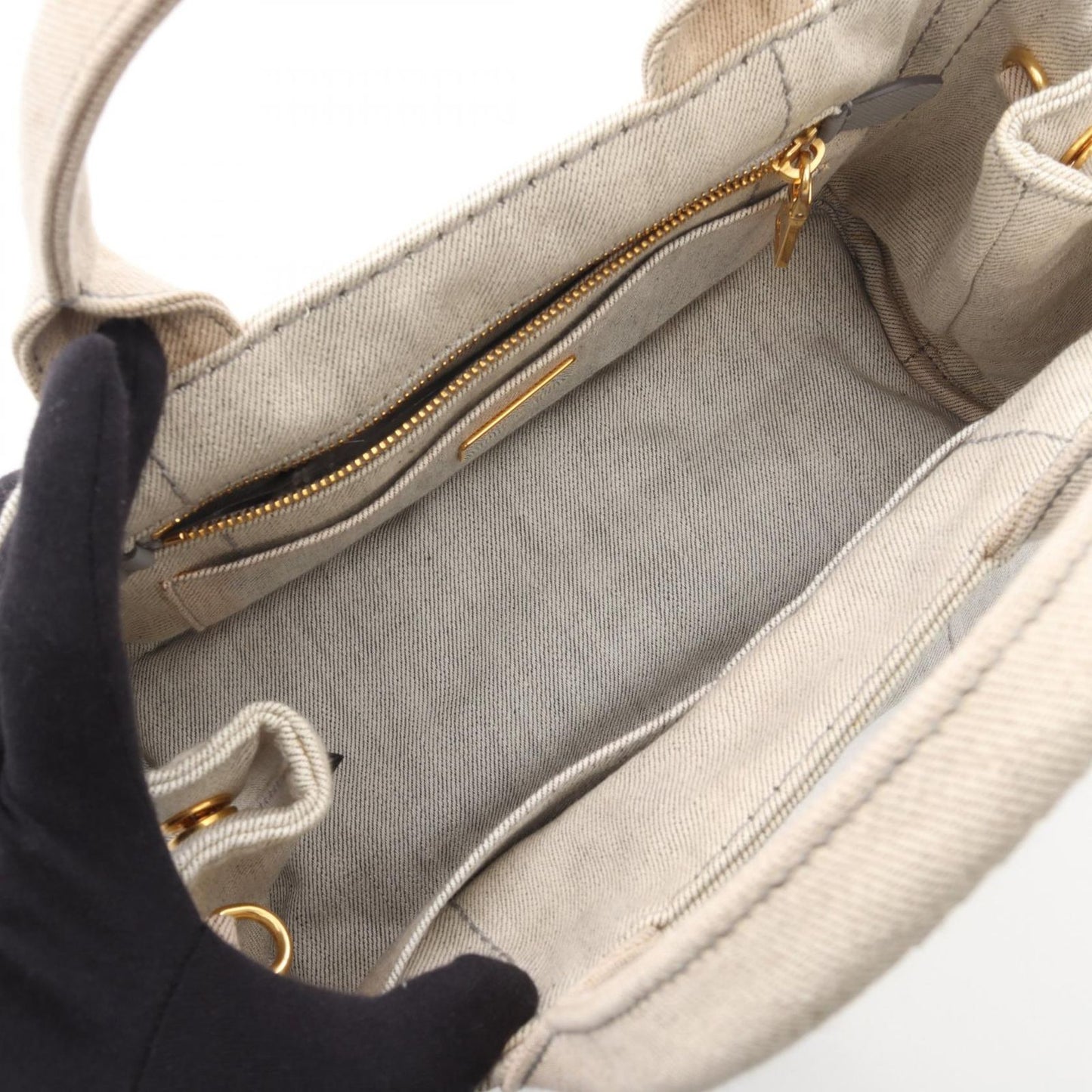 Prada Lada Tote Canapa White Black Denim 2-Way — view 3