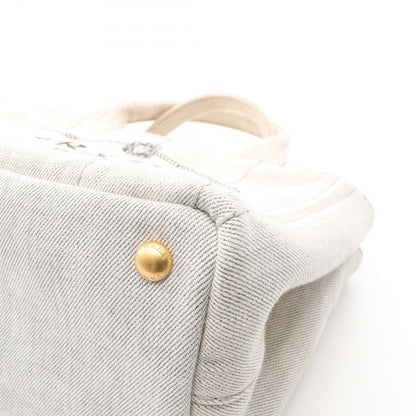 Prada Lada Tote Canapa White Black Denim 2-Way — view 5