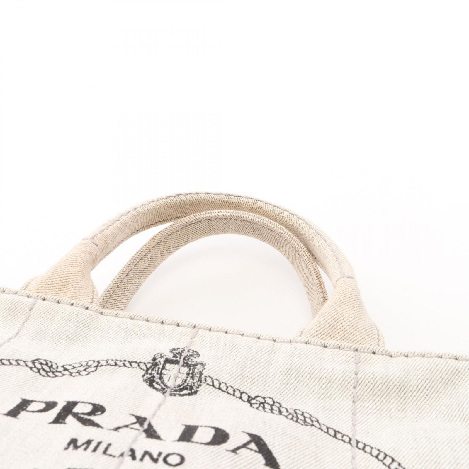 Prada Lada Tote Canapa White Black Denim 2-Way — view 6
