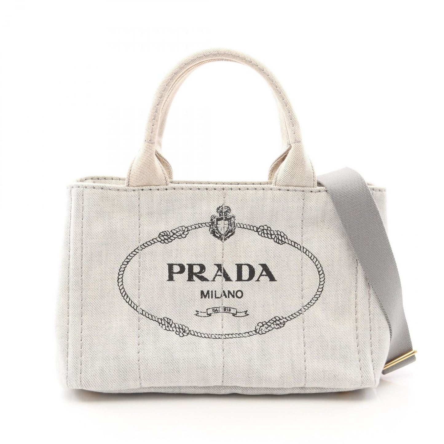 Prada Lada Tote Canapa White Black Denim 2-Way