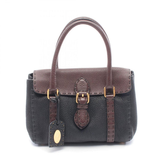 Fendi Handbag Selleria Mini Black Brown Leather