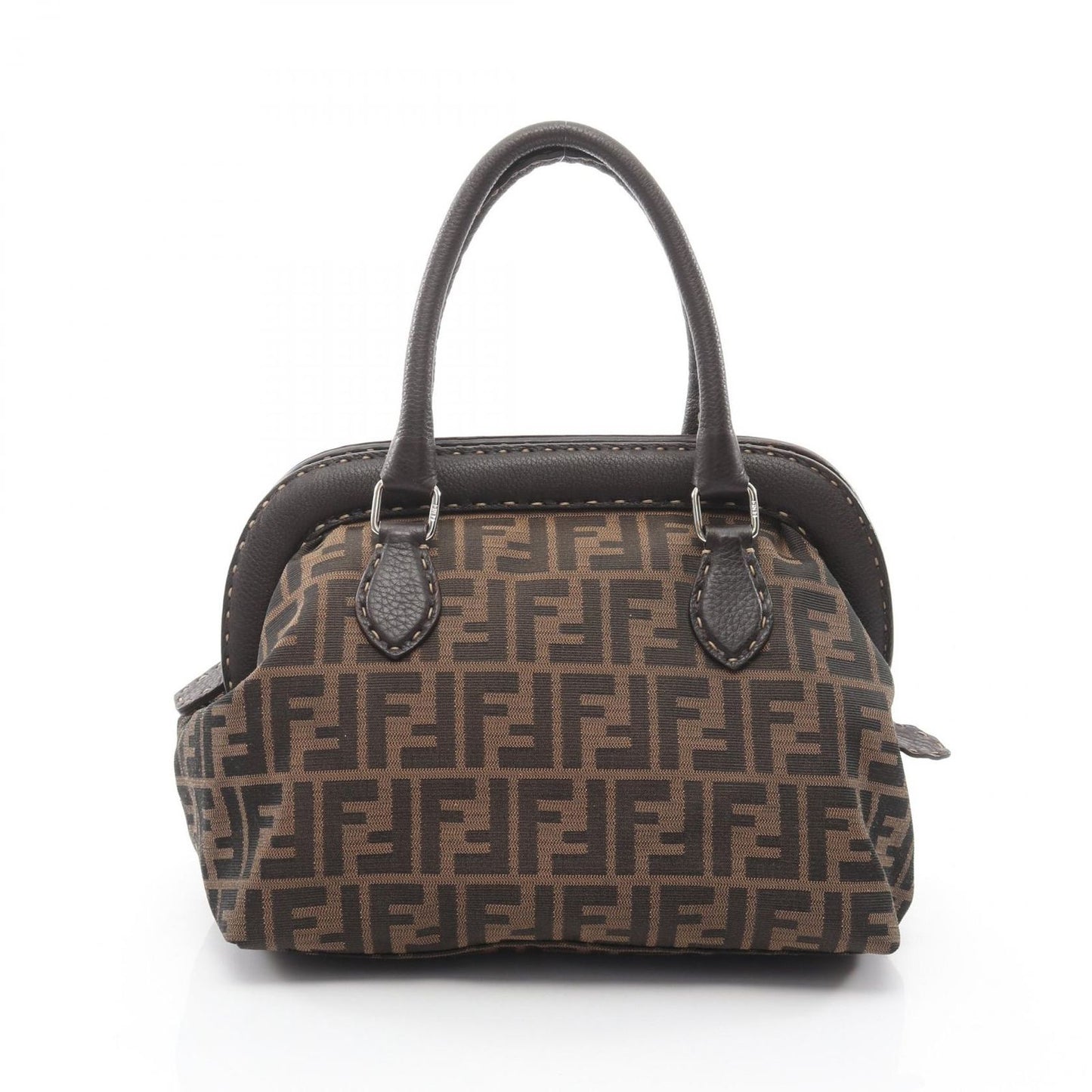 Fendi Handbag Black Brown Canvas Leather