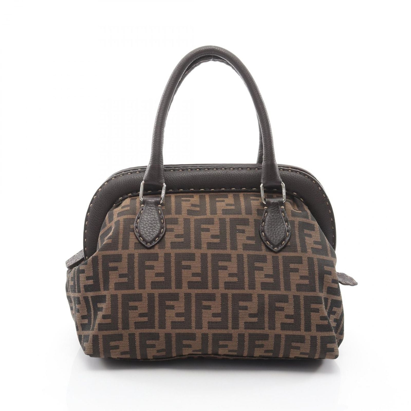 Fendi Handbag Black Brown Canvas Leather