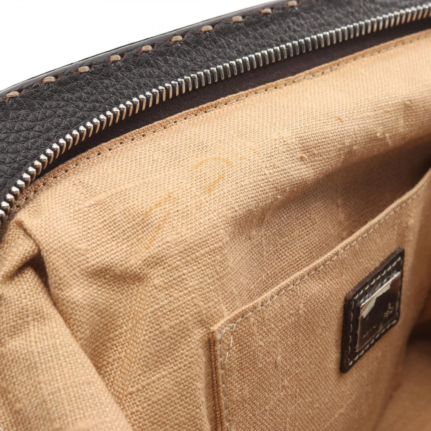 Fendi Handbag Black Brown Canvas Leather — view 8