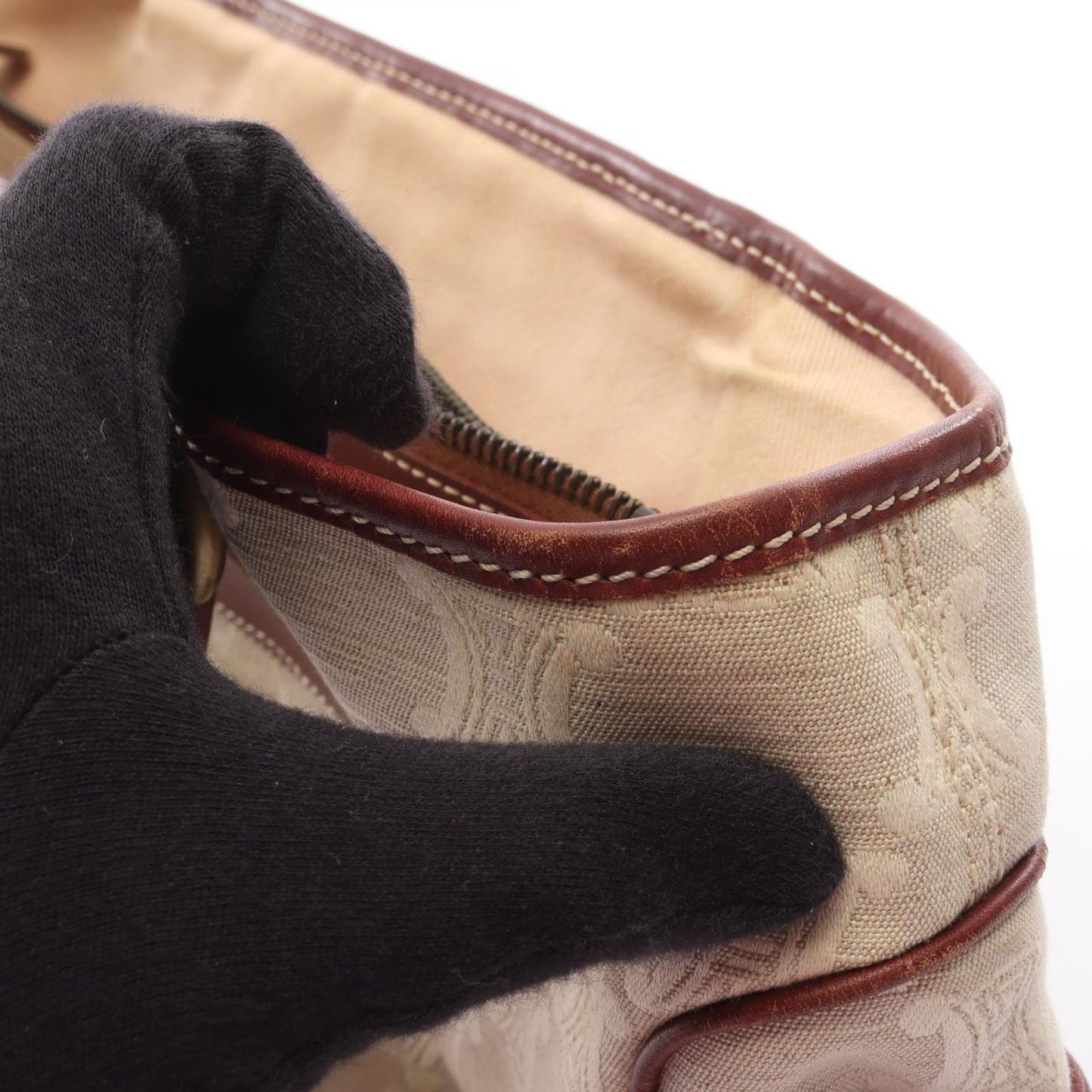 Celine Seri Handbag Beige Brown Canvas Leather — view 9