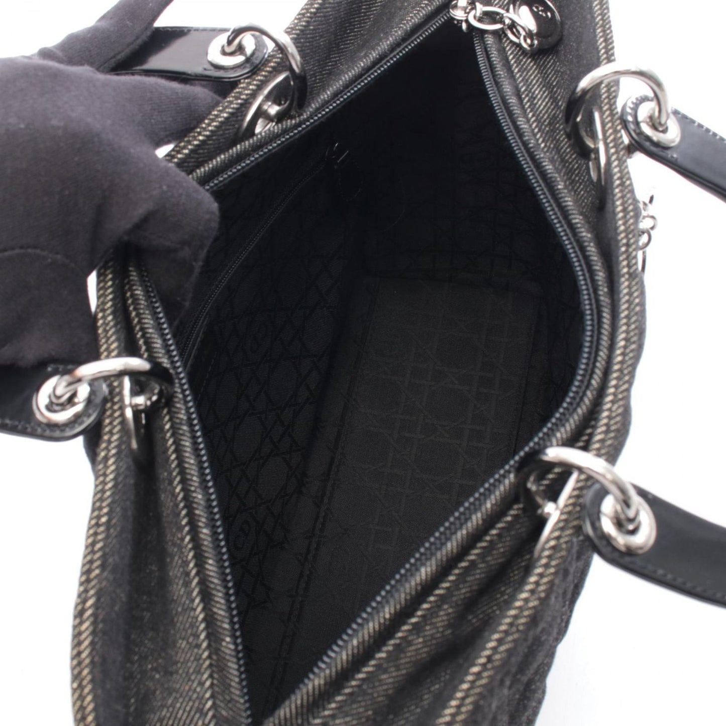 Dior Dio Handbag Ladydio Cannage Denim Black 2-Way Tote — view 3