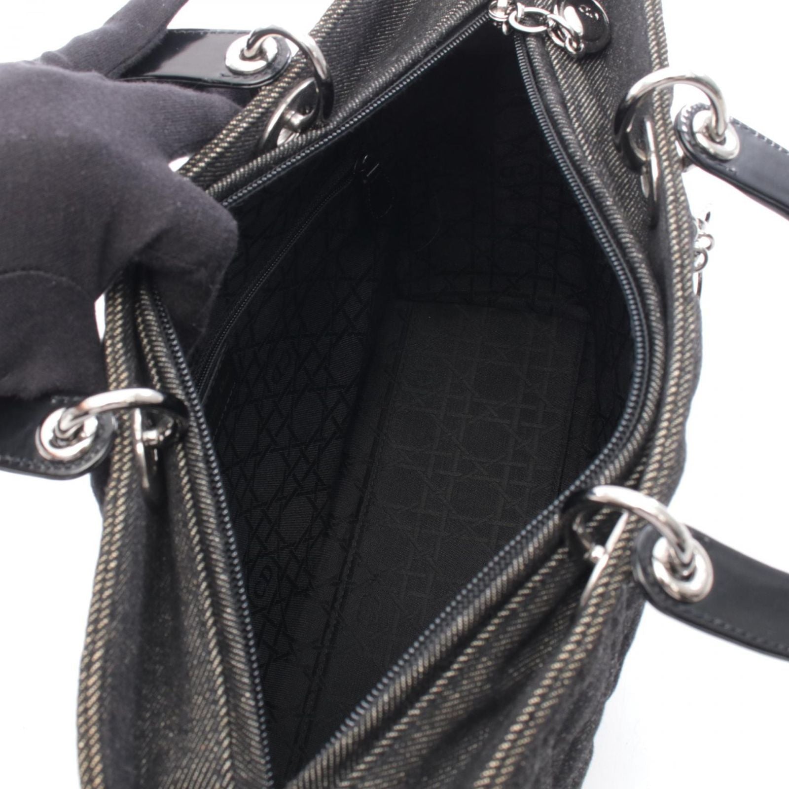 Dior Dio Handbag Ladydio Cannage Denim Black 2-Way Tote — view 3
