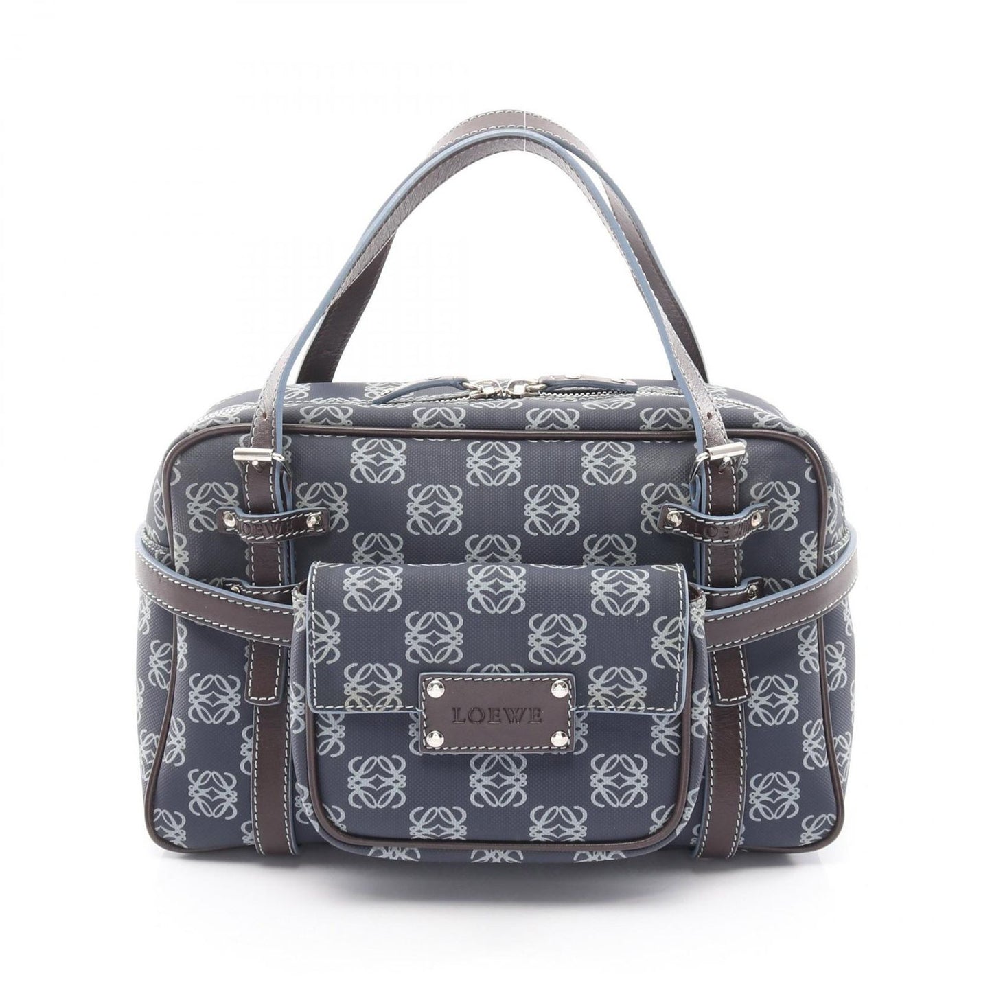 Loewe Handbag toanagram Navy Canvas Leather Anagram Pouch