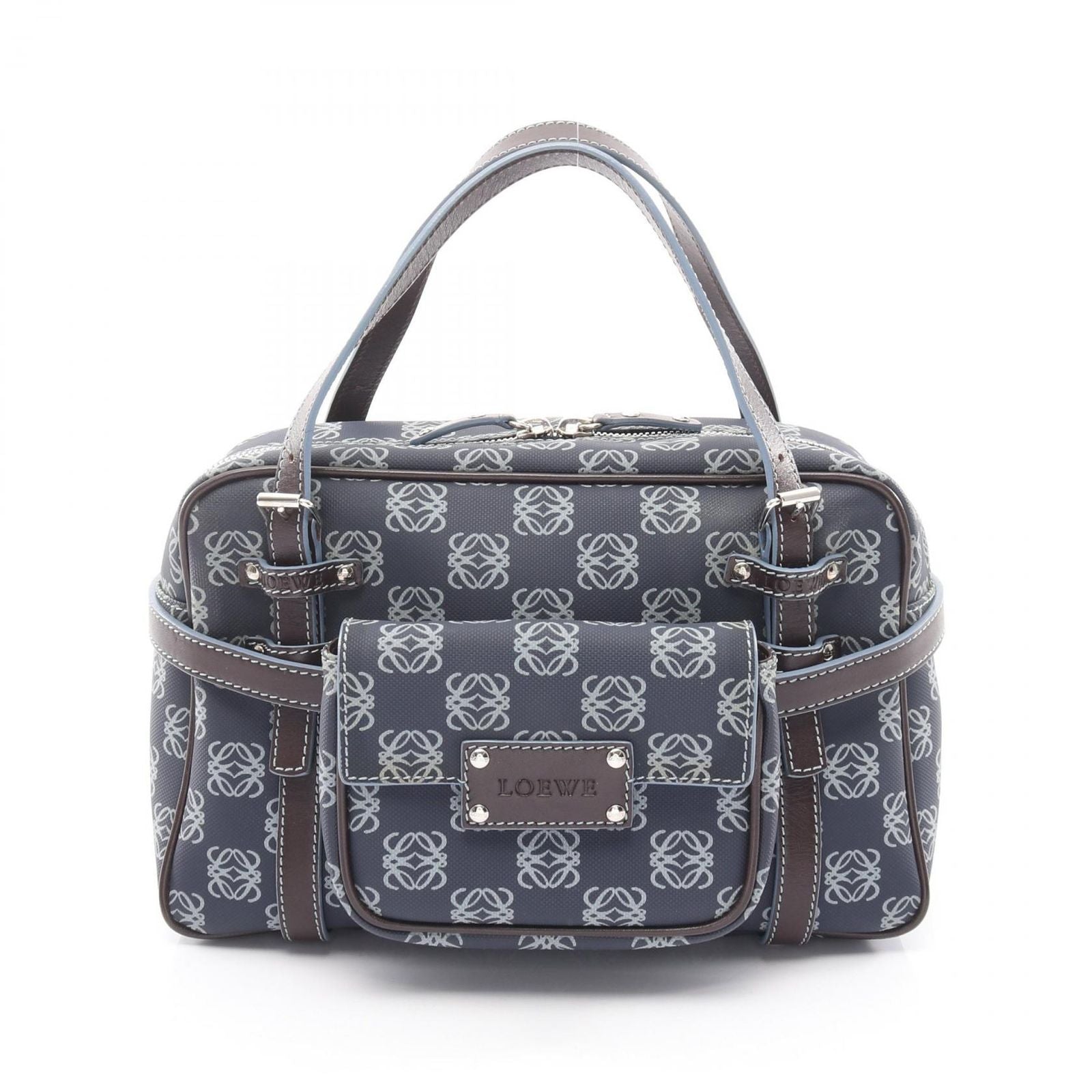 Loewe Handbag toanagram Navy Canvas Leather Anagram Pouch