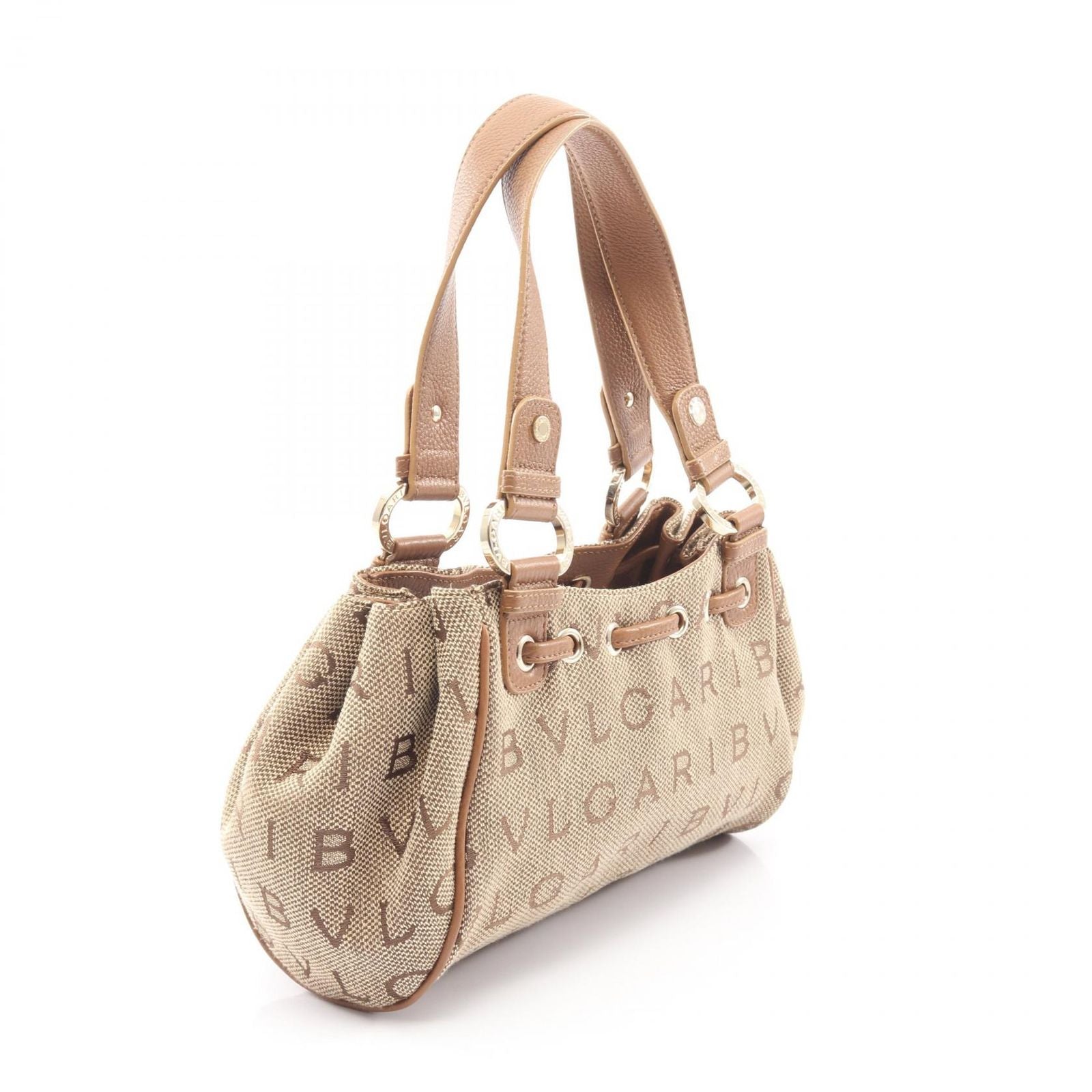 Bvlgari Bule Handbag Logo Maa Matreestare Beige Brown Canvas Leather — view 2