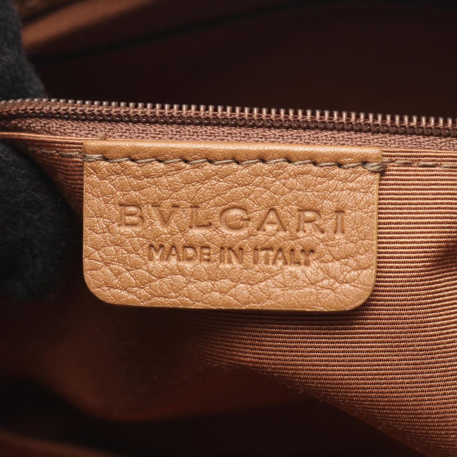 Bvlgari Bule Handbag Logo Maa Matreestare Beige Brown Canvas Leather — view 4