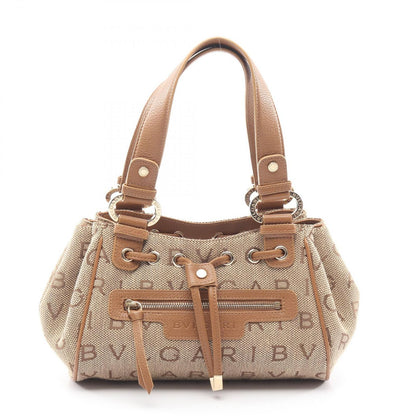 Bvlgari Bule Handbag Logo Maa Matreestare Beige Brown Canvas Leather