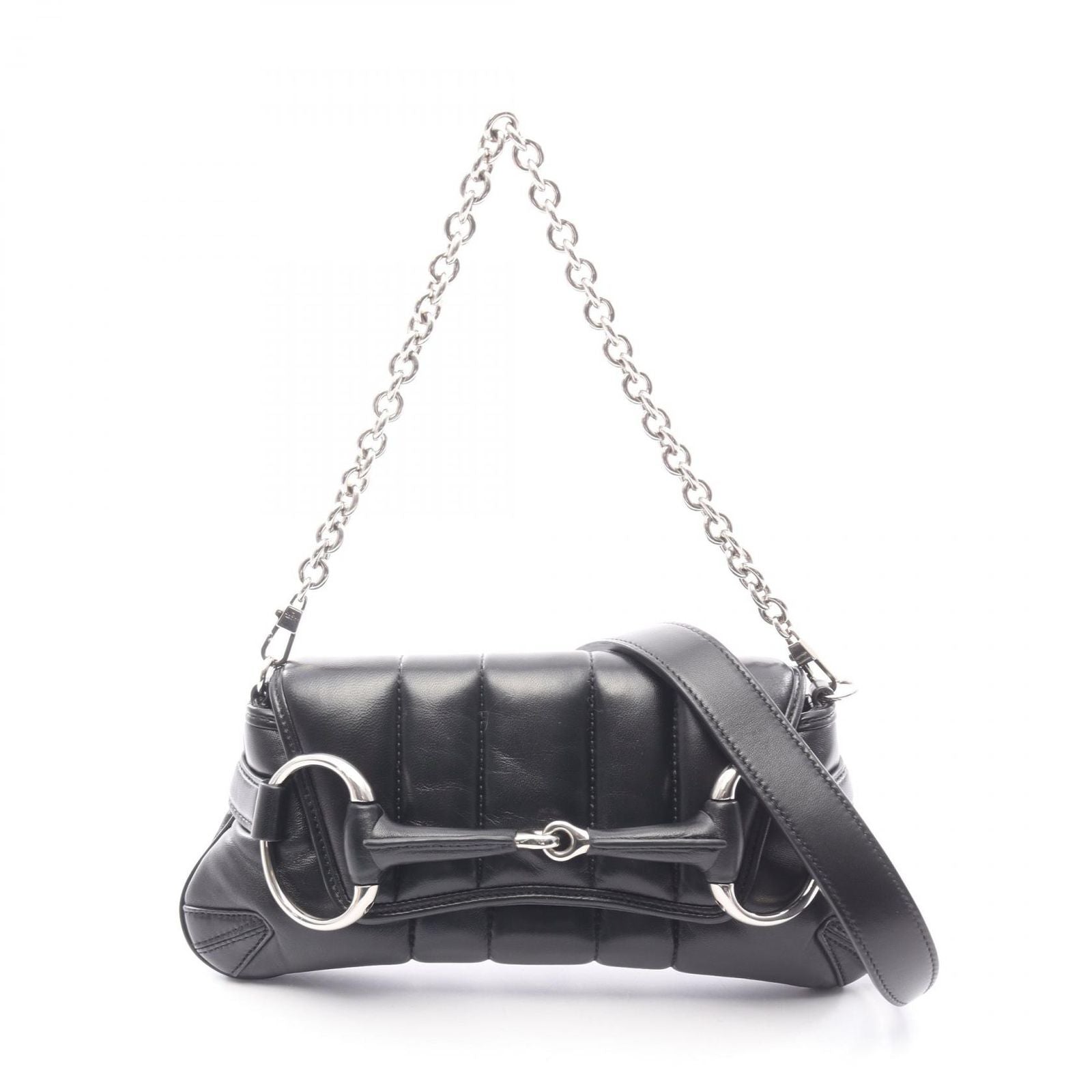 Gucci Handbag Horsebit 2-Way Black Leather Che Shoulder