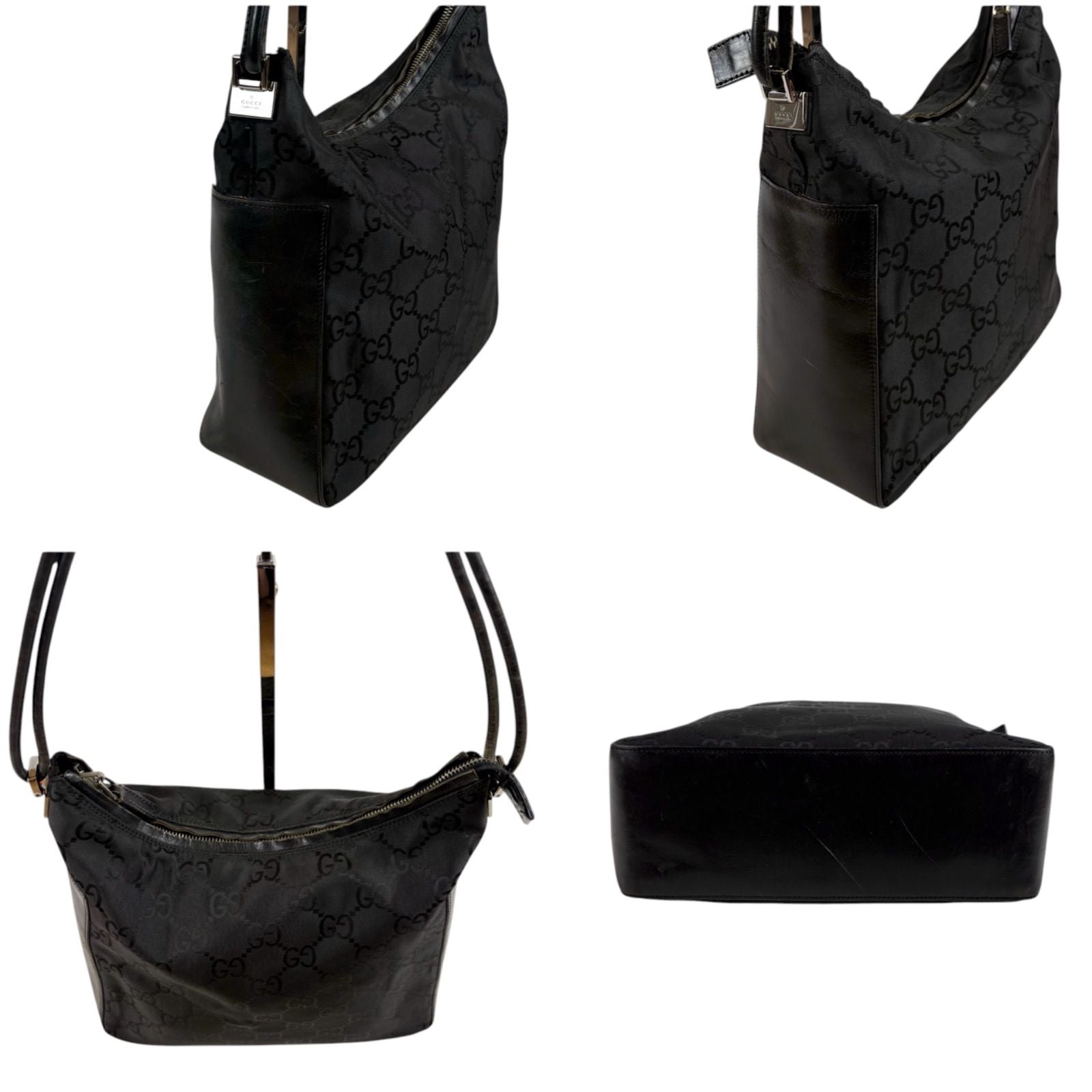 Gucci GG Canvas Shoulder Bag Bo Black Nylon — view 3