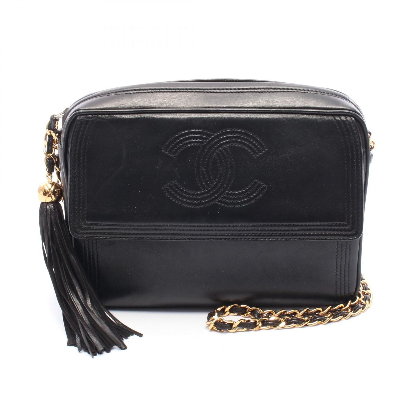 Chanel Shoulder Bag CC Logo Black Lambskin CC Che