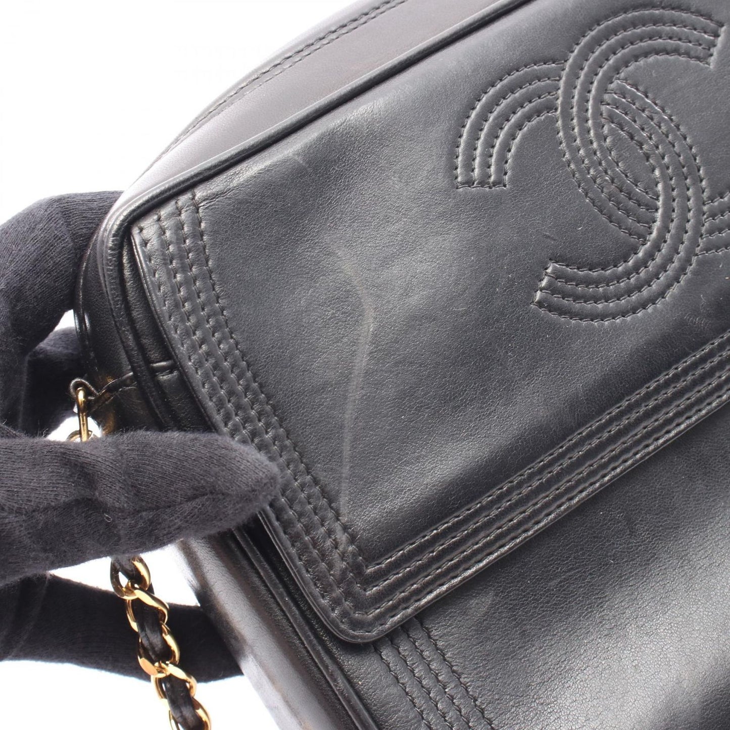 Chanel Shoulder Bag CC Logo Black Lambskin CC Che — view 9