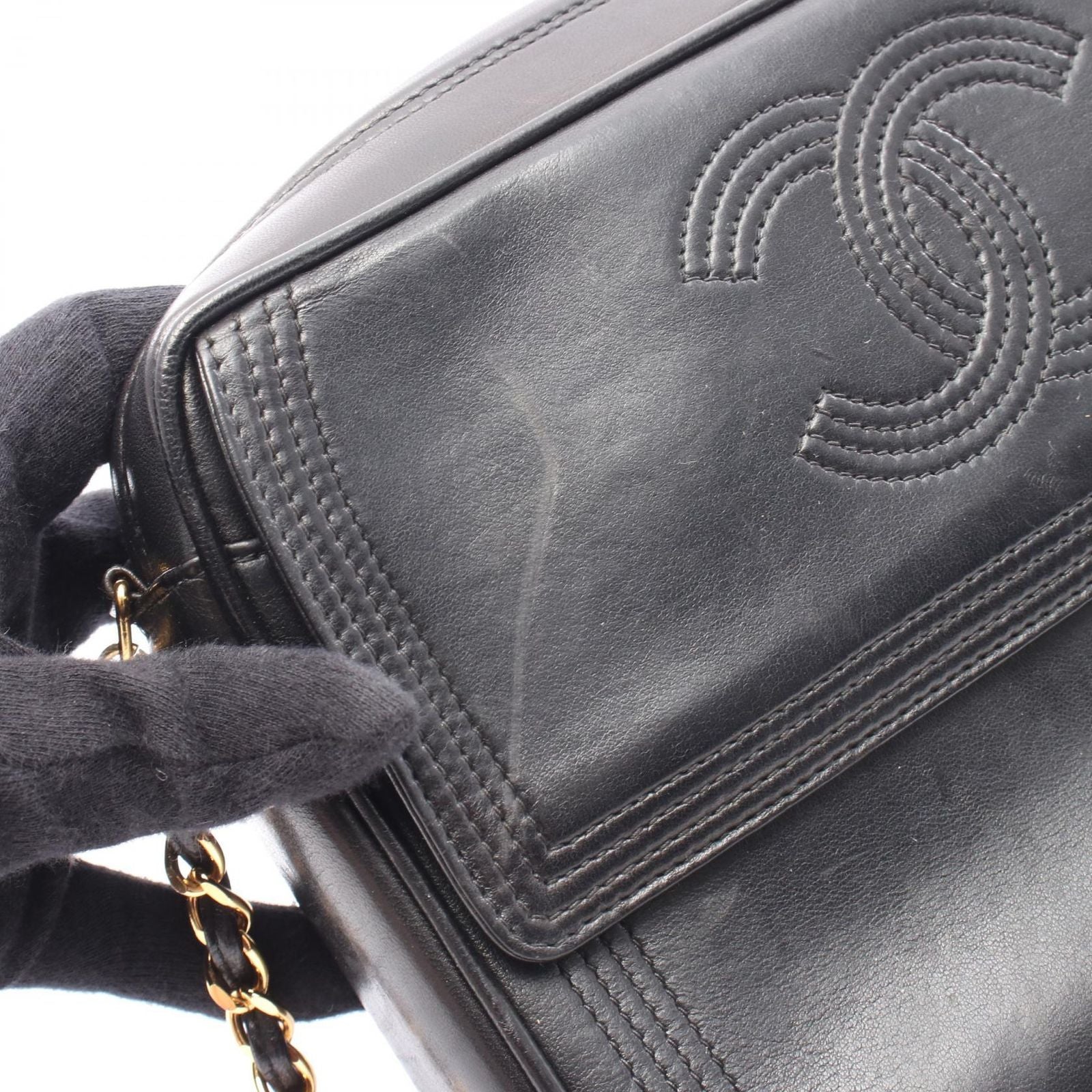 Chanel Shoulder Bag CC Logo Black Lambskin CC Che — view 9
