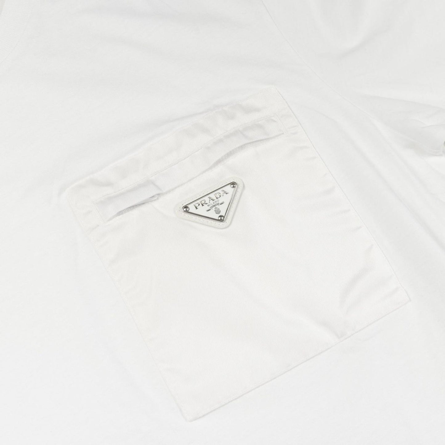 Prada Lada Top Re-Nylon lelogo Plate White Cotton — view 9