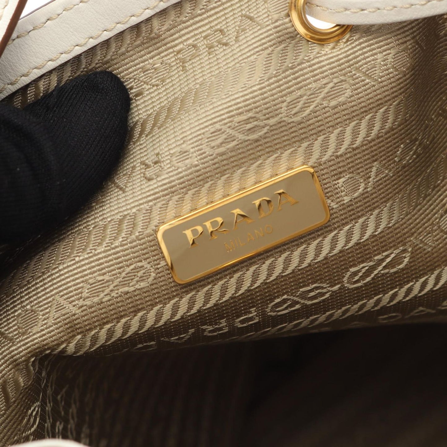 Prada Lada Handbag Glace Calf Beige White Canvas Leather Logo Purse 2-Way — view 4