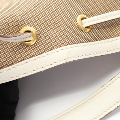 Prada Lada Handbag Glace Calf Beige White Canvas Leather Logo Purse 2-Way — view 6